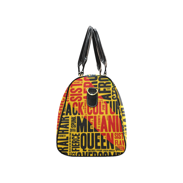 Melanin Queen Afrocentric Travel Bag, African American Culture Word Art Overnight/Weekender- Yellow