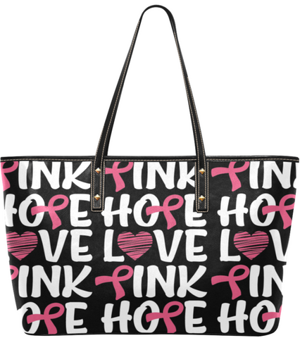 Pink Ribbon Tote, Pink Awareness bag, Hope, Love, Pink Tote- Black