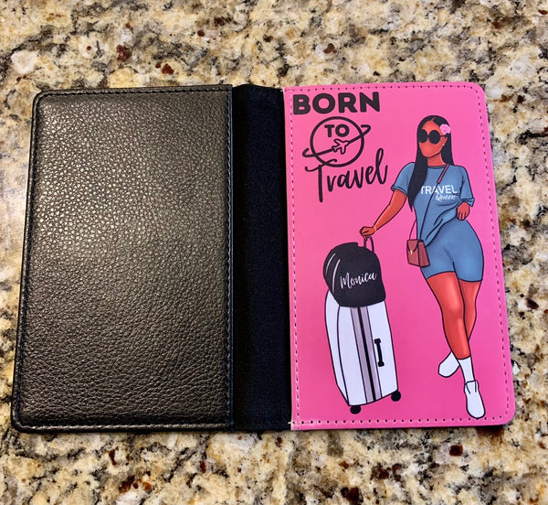 Personalized Born to Travel Afrocentric Passport Cover with Optional Luggage Tag