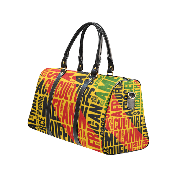 Melanin Queen Afrocentric Travel Bag, African American Culture Word Art Overnight/Weekender- Yellow