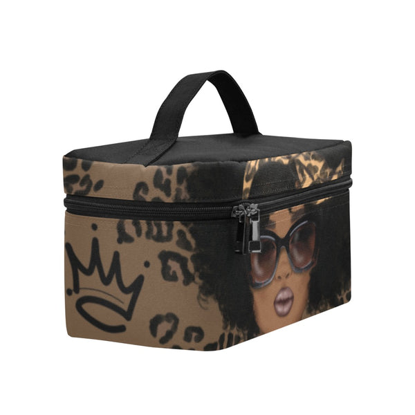 Animal Print Melanin Queen Cosmetics Case, Afrocentric Makeup Bag, Travel Train case