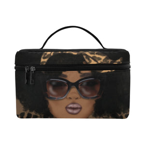 Animal Print Melanin Queen Cosmetics Case, Afrocentric Makeup Bag, Travel Train case