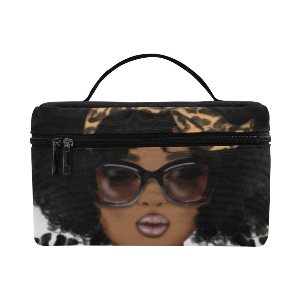 Animal Print Melanin Queen Cosmetics Case, Afrocentric Makeup Bag, Travel Train case