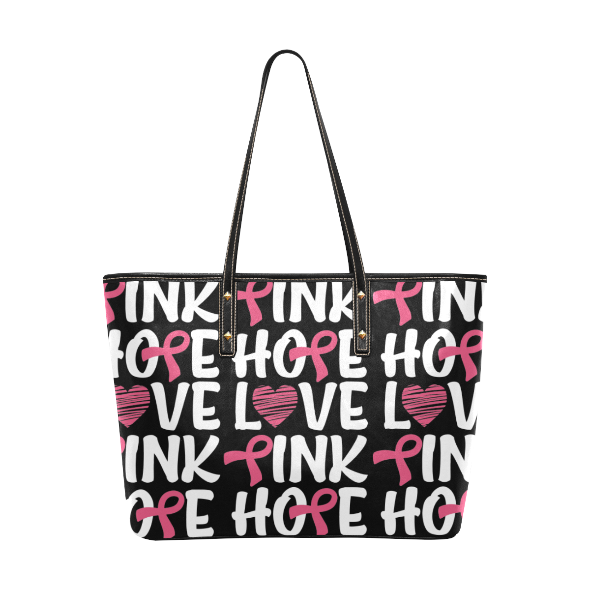 Pink Ribbon Tote, Pink Awareness bag, Hope, Love, Pink Tote- Black