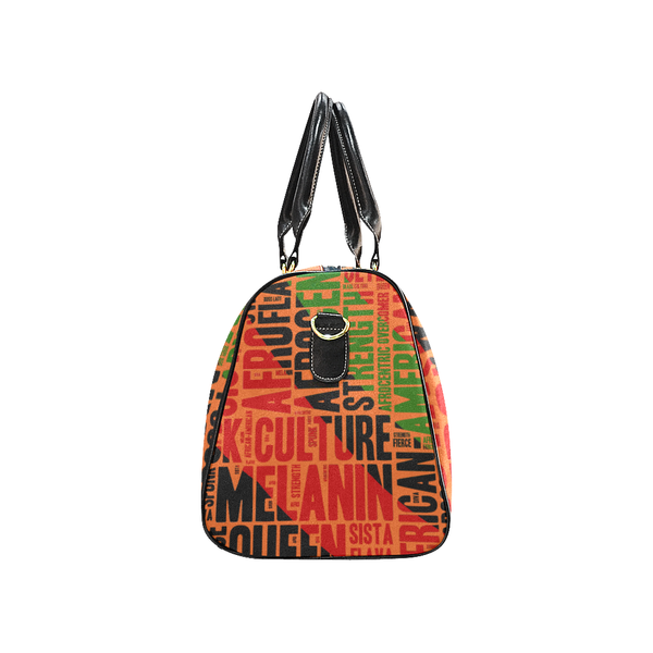 Melanin Queen Afrocentric Travel Bag, African American Culture Word Art Overnight/Weekender- Orange