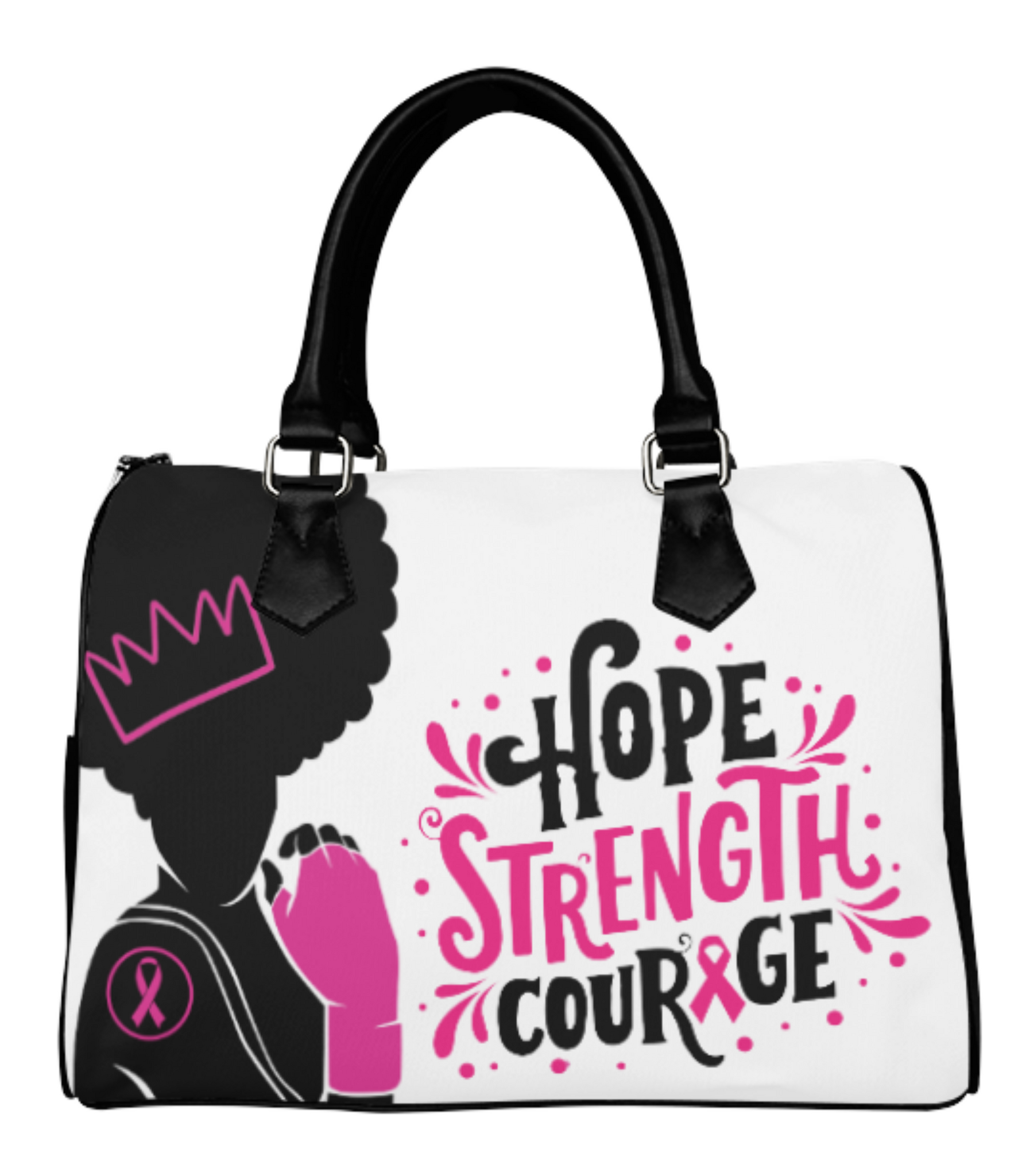 Hope, Strength and Courage Pink Afro Lady Handbag for Breast Cancer Awareness