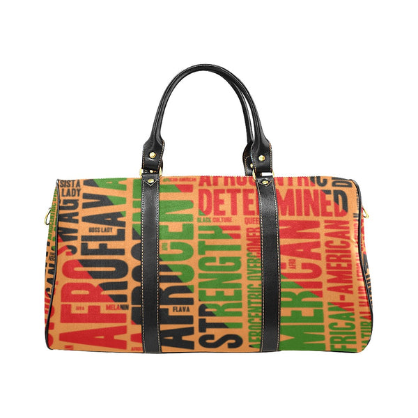 Melanin Queen Afrocentric Travel Bag, African American Culture Word Art Overnight/Weekender- Orange