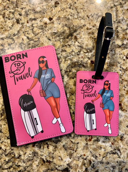 Personalized Born to Travel Afrocentric Passport Cover with Optional Luggage Tag