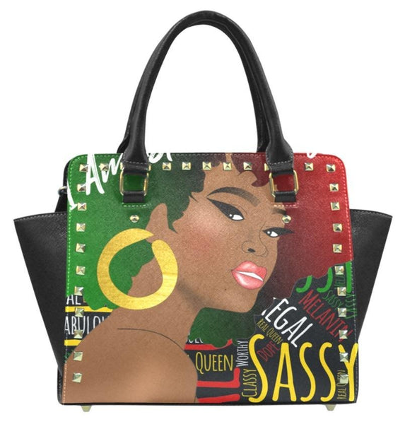 I AM Sassy Afrocentric Handbag,  Melanin Queen Rivet Handbag,  African-American Woman Purse