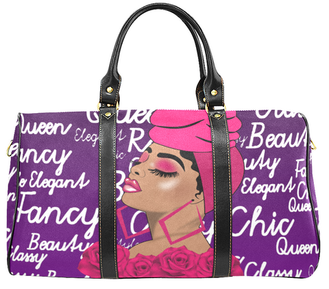 Rose Beauty Afrocentric Travel Bag, Melanin Queen Bag, Waterproof Weekender Duffel Bag- Purple