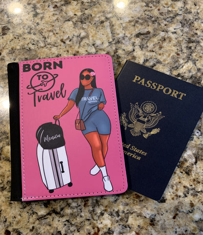Personalized Born to Travel Afrocentric Passport Cover with Optional Luggage Tag