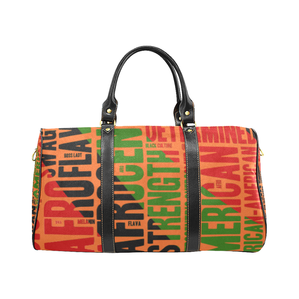 Melanin Queen Afrocentric Travel Bag, African American Culture Word Art Overnight/Weekender- Orange