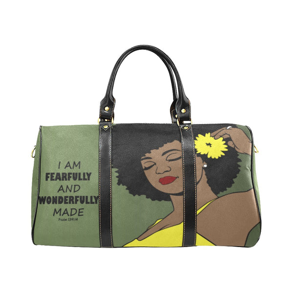 I Am Fearfully and Wonderfully Made Afrocentric Waterproof Travel Weekender Duffel Bag, Carry on