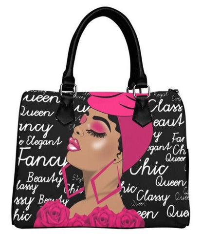 Royalty is She Afrocentric Melanin Queen Boston Handbag- Black