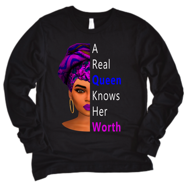 A Real Queen Knows Her Worth Afrocentric Melanin T-Shirt