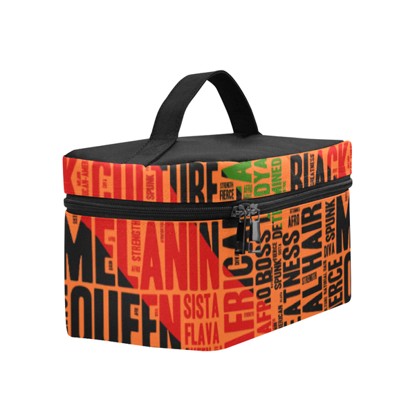 Melanin Queen Word Art Cosmetics Case- Orange