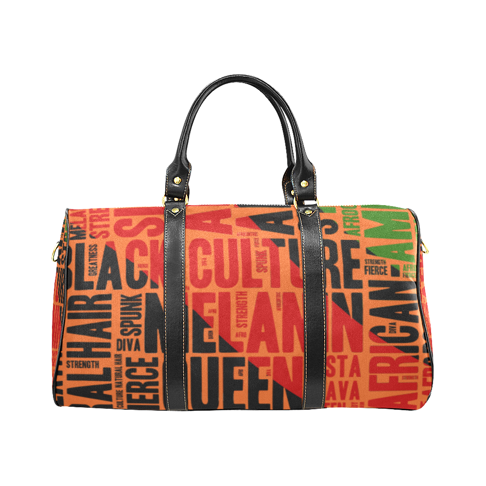 Melanin Queen Afrocentric Travel Bag, African American Culture Word Art Overnight/Weekender- Orange