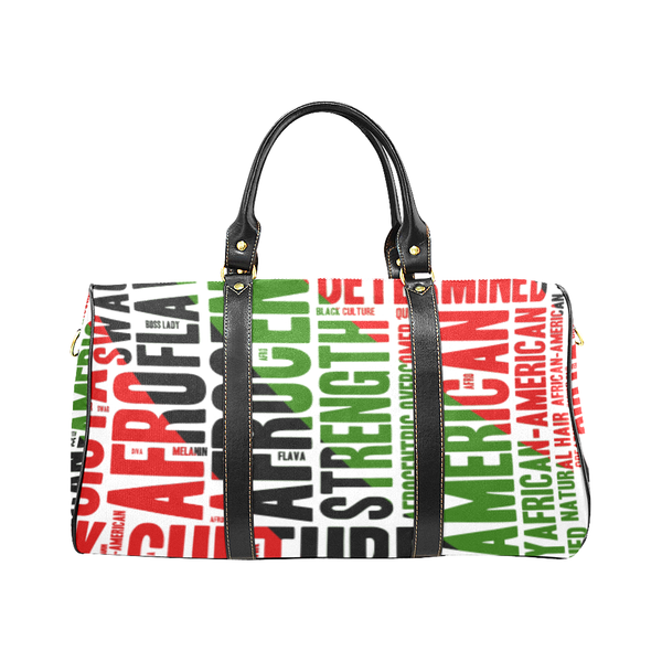 Melanin Queen Afrocentric Travel Bag, African American Culture Word Art Overnight/Weekender- White