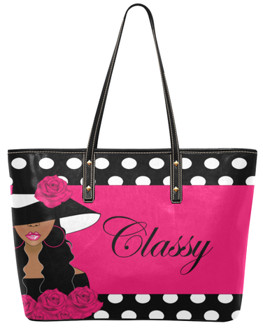 She's So Classy Afrocentric Tote Bag, Large Faux Leather Tote