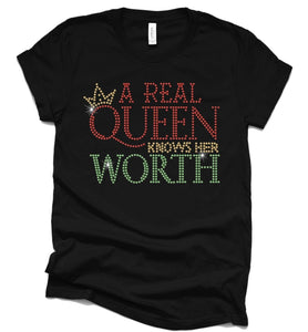 A Real Queen Knows Her Worth Rhinestone T-Shirt