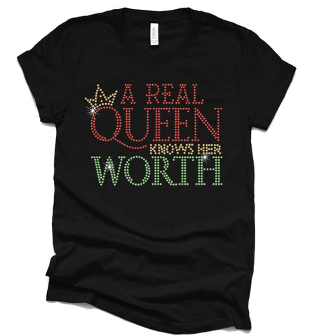 A Real Queen Knows Her Worth Rhinestone T-Shirt
