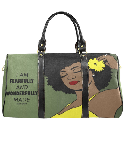 I Am Fearfully and Wonderfully Made Afrocentric Waterproof Travel Weekender Duffel Bag, Carry on