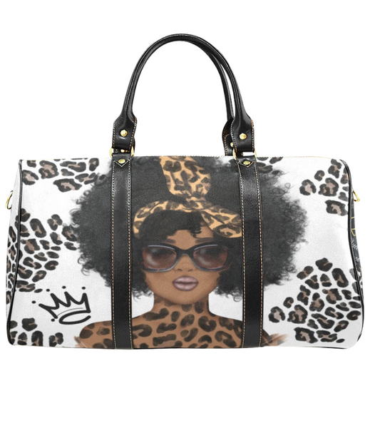 Animal Print Afrocentric Travel Bag, Personalized Travel Bag, Melanin Queen Overnight/Weekender Duffel Bag, Carry on