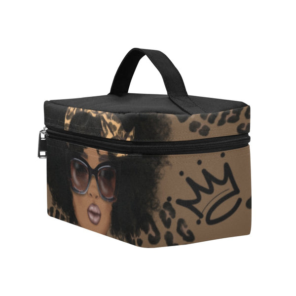 Animal Print Melanin Queen Cosmetics Case, Afrocentric Makeup Bag, Travel Train case