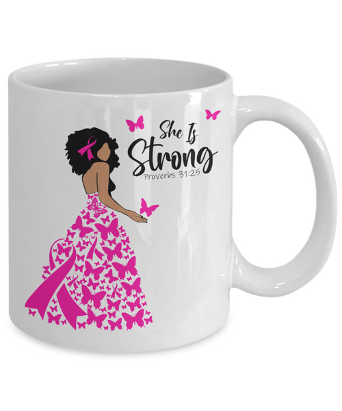 She is Strong, Pink Ribbon Awareness Mug