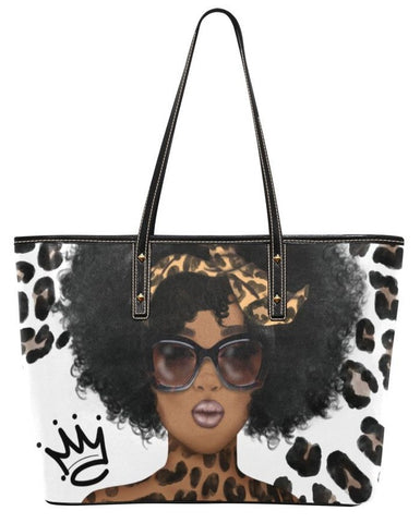 Leopard Print Afrocentric Tote Bag, Animal Print Melanin Queen Tote, Crown Tote Bag