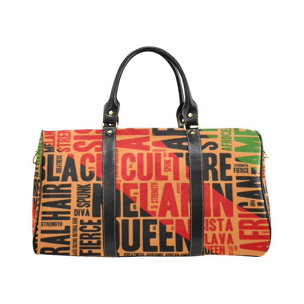 Melanin Queen Afrocentric Travel Bag, African American Culture Word Art Overnight/Weekender- Orange