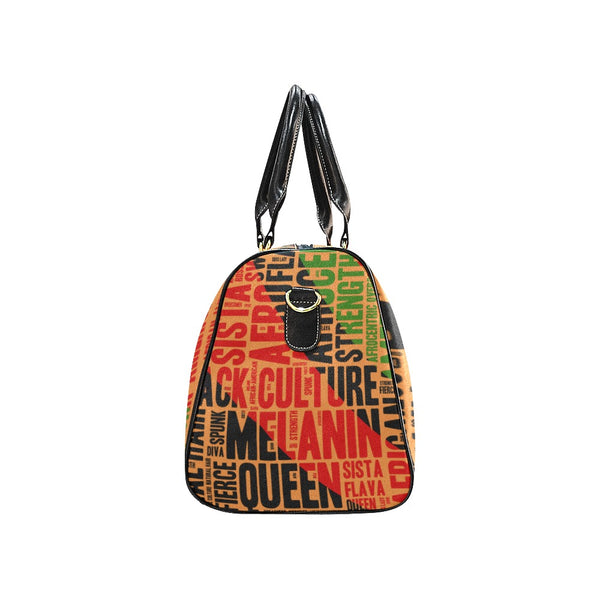 Melanin Queen Afrocentric Travel Bag, African American Culture Word Art Overnight/Weekender- Orange