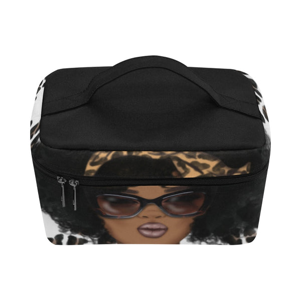 Animal Print Melanin Queen Cosmetics Case, Afrocentric Makeup Bag, Travel Train case