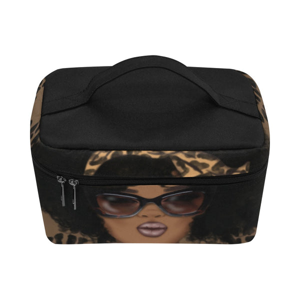 Animal Print Melanin Queen Cosmetics Case, Afrocentric Makeup Bag, Travel Train case