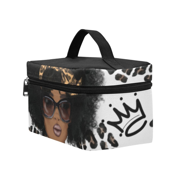 Animal Print Melanin Queen Cosmetics Case, Afrocentric Makeup Bag, Travel Train case