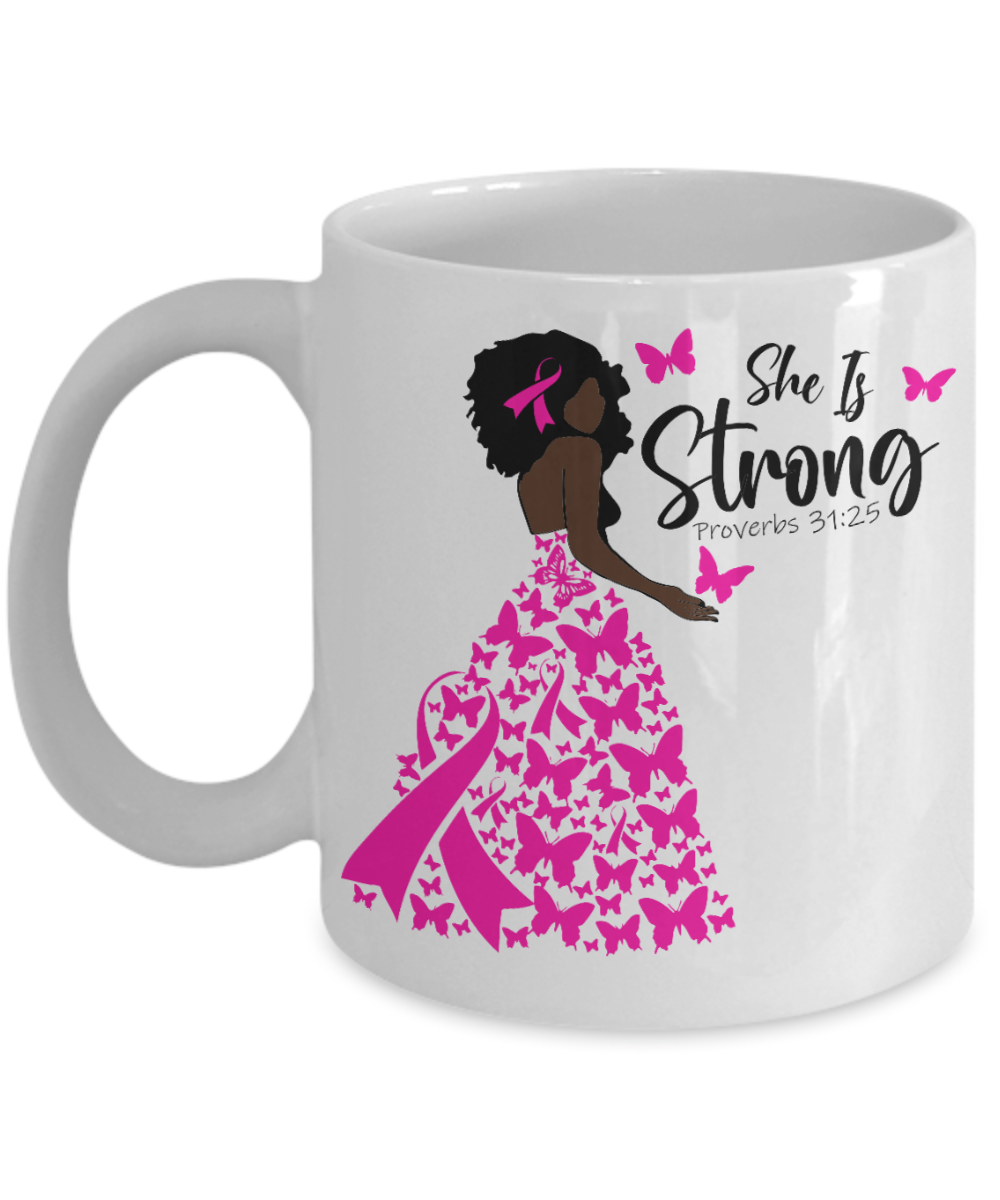 She is Strong, Pink Ribbon Awareness Mug